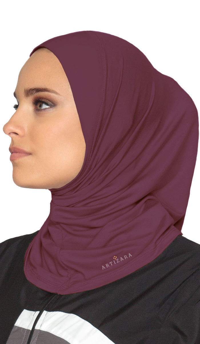 Hijab de sport extensible une pièce - Prune