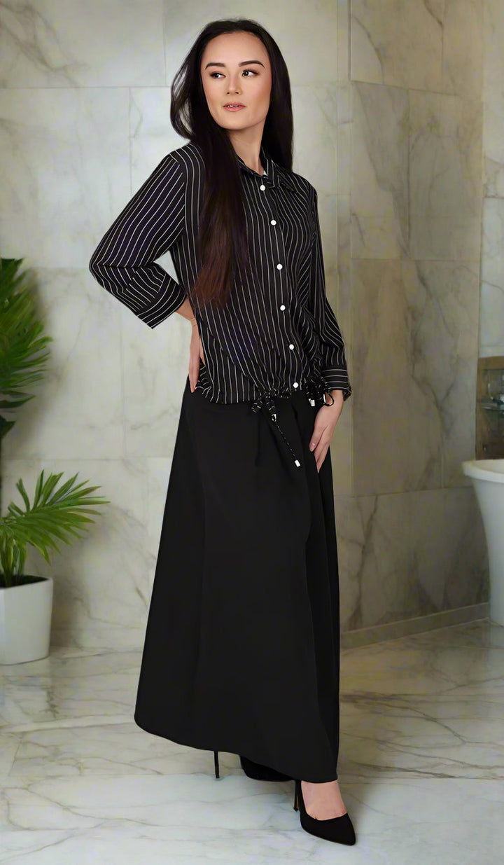 Parvin Pinstripe Button-down Shirt - Black - Final Sale