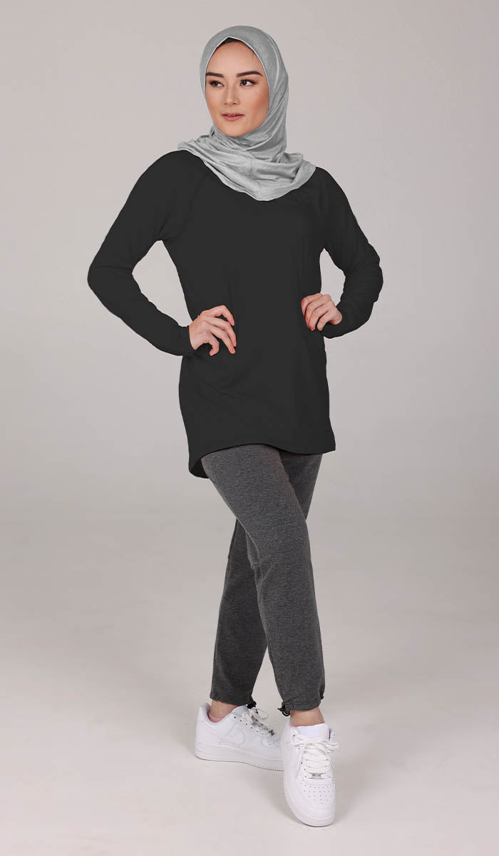 Peachy Soft Long Sleeve Modest T Shirt - Black