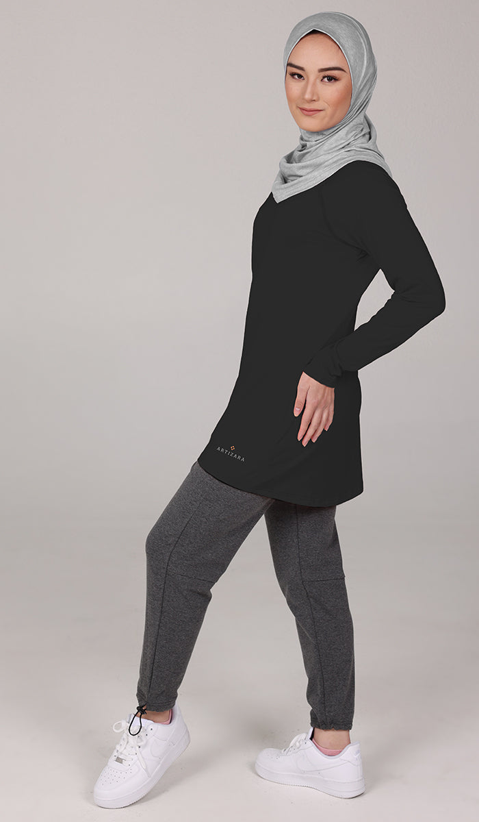 Peachy Soft Long Sleeve Modest T Shirt - Black