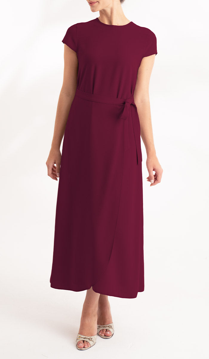 Sebil Modest Long Wrap Front Maxi Dress - Maroon - Final Sale