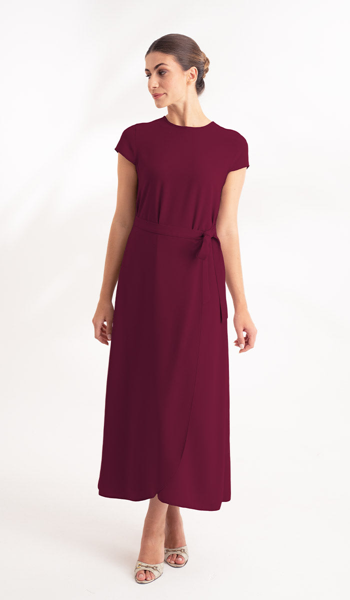 Sebil Modest Long Wrap Front Maxi Dress - Maroon - Final Sale