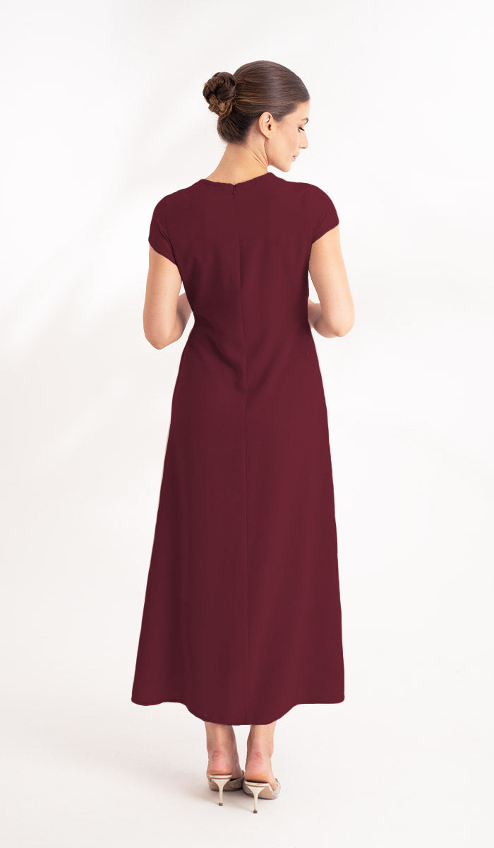 Sebil Modest Long Wrap Front Maxi Dress - Maroon - Final Sale