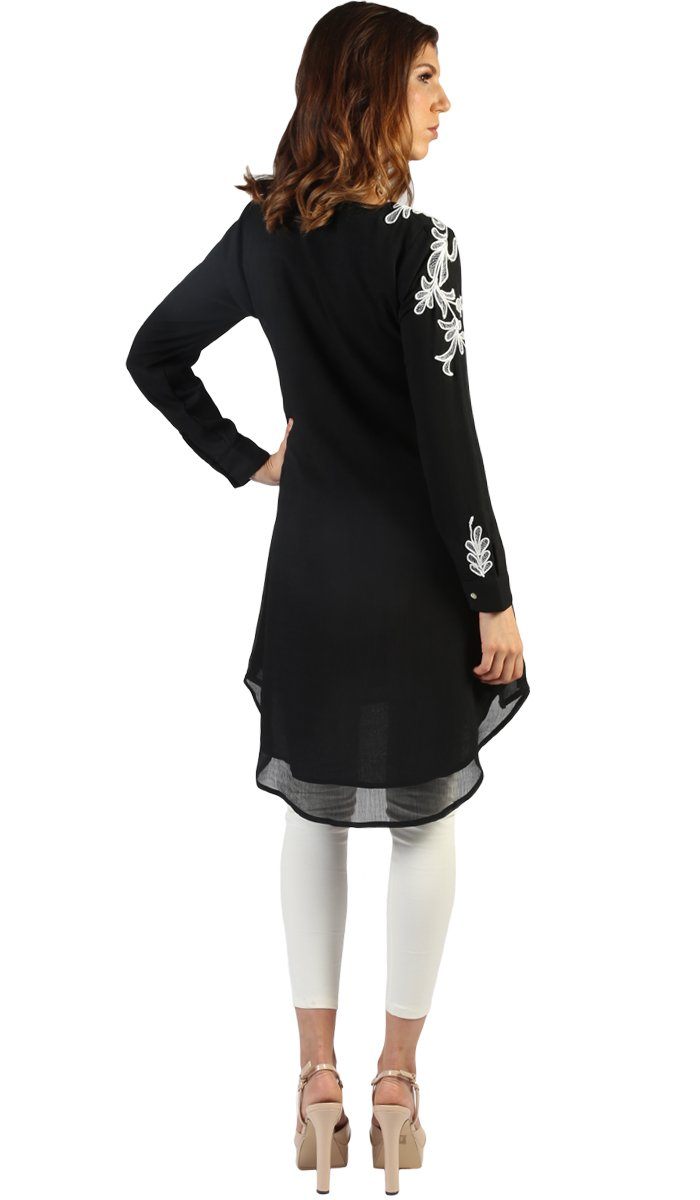 Back view of the Selena Long Modest Tunic in Black.