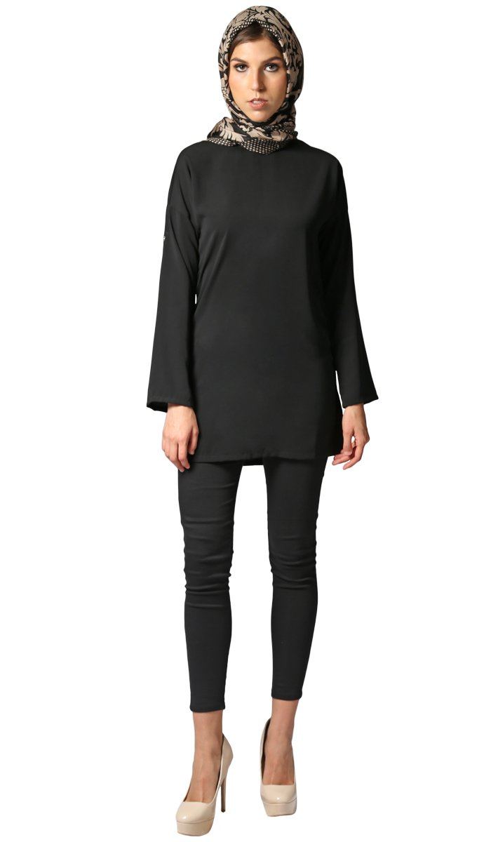 Sera Long Modest Two Way Tunic - Black - FINAL SALE