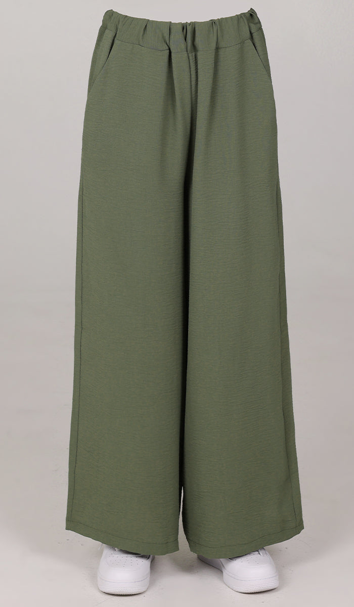 Pantalon ample extensible à jambe large Tina - Olive 