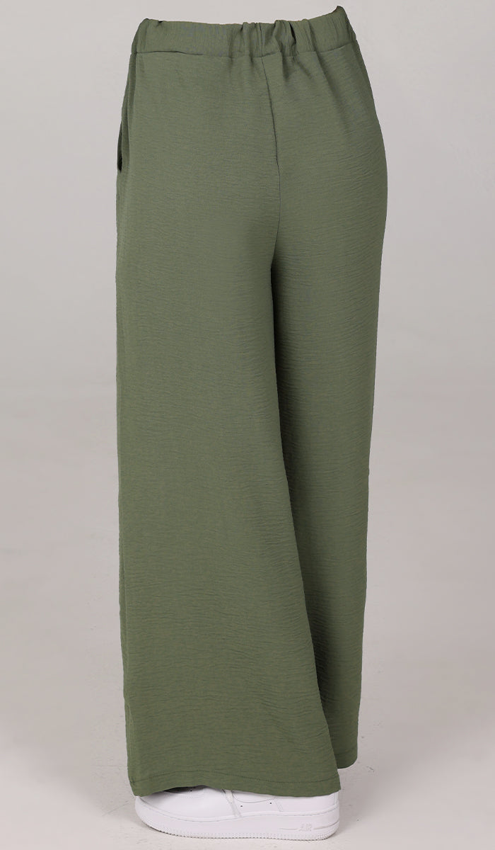 Tina Loose Stretch Wide Leg Pants - Olive - Final Sale