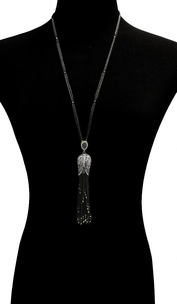 Turkish Artisan Tulip Tassel Necklace - Black