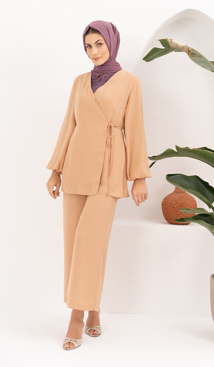 Ula Loose Flowy Stretch Waist Wide Leg Pants - Caramel - Final Sale