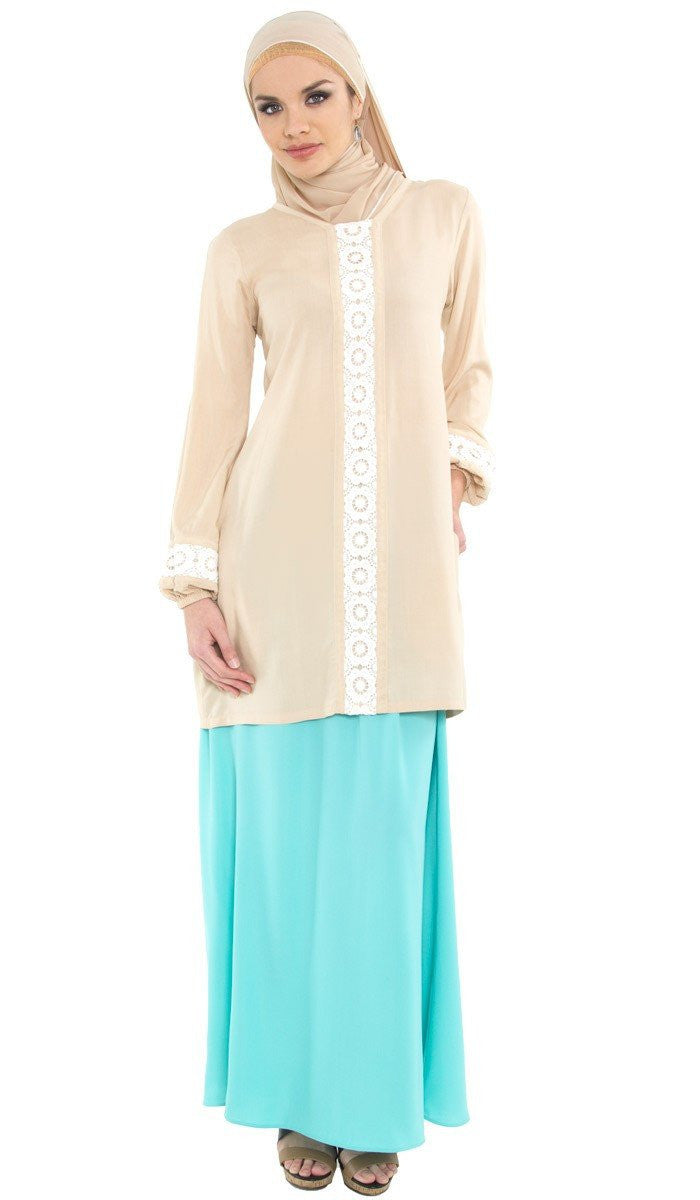 Izzah Gathered Long Maxi Skirt- Aqua - ARTIZARA.COM