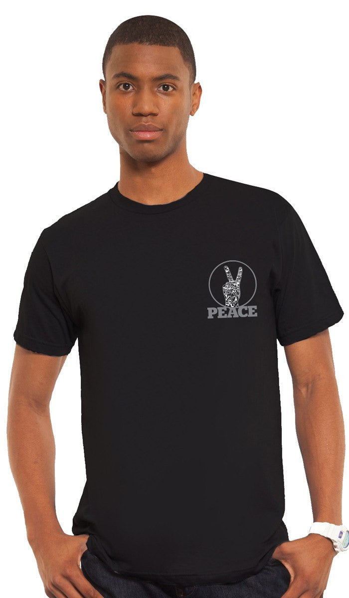 Mens Peace V Sign Short Sleeve Designer Tee - Black - ARTIZARA.COM