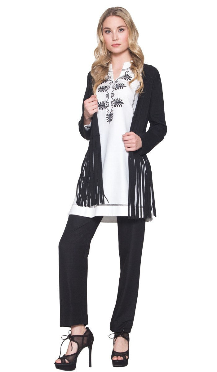 Karin Faux Suede Light Long Fringed Jacket - Black - ARTIZARA.COM