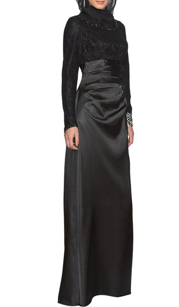 Stylish Black Long Sleeve Modest Muslim Formal Evening Dress Abaya ...