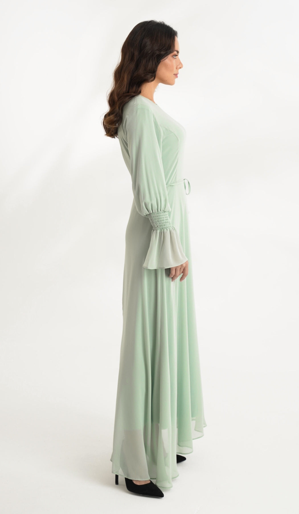 Robe longue en mousseline de soie modeste Merve - Écume de mer