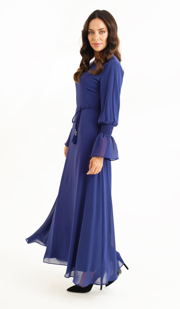 Merve Sapphire Blue Chiffon Modest Long Maxi Dress | Modest Muslim ...
