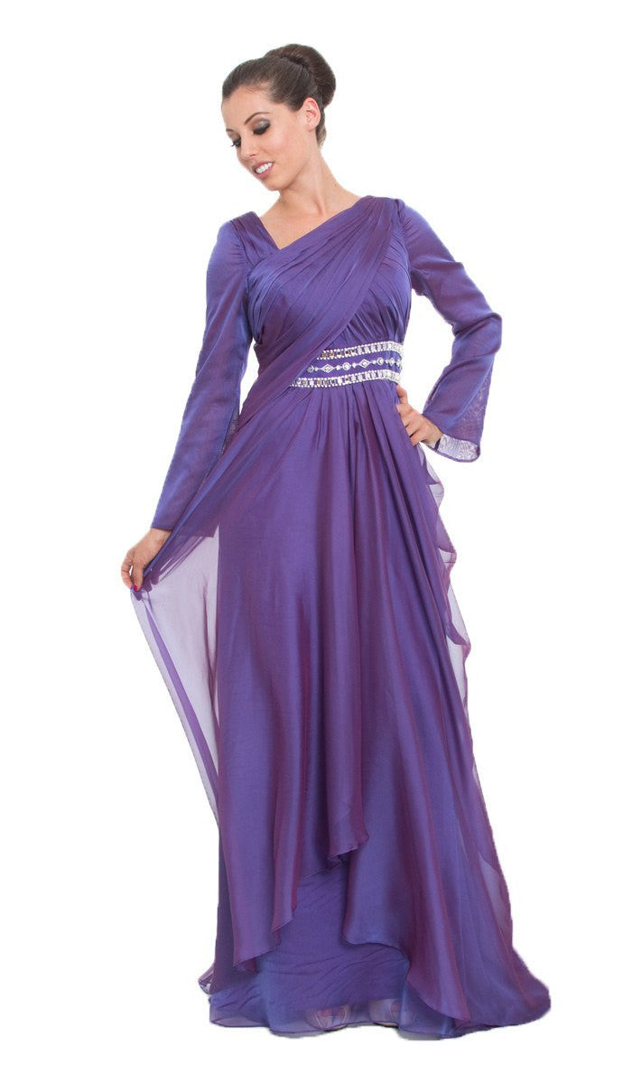 Michel Long Sleeve Silk Chiffon Modest Muslim Formal Evening Dress - Purple - ARTIZARA.COM